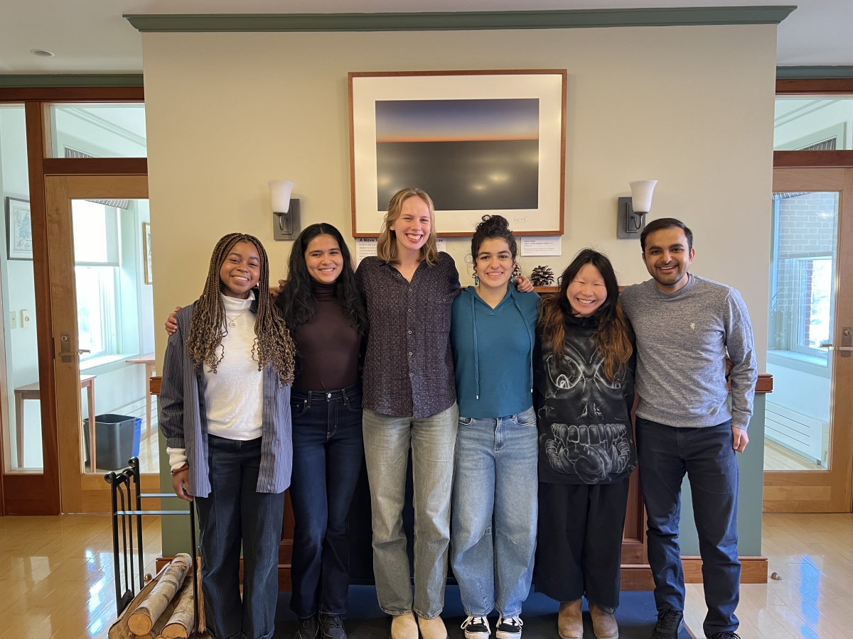 [<i>Image shows the 2025 winter interns posing for a photo indoors. From left to right: Hailey Akey, Spurty Kamath, Eve Farrell, Sophia Isabelle Rey, Lana Romanova, and Aditya Bhayana. </i>]